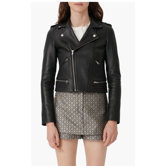 Maje Leather Jacket in Black - Picture 2 of 8